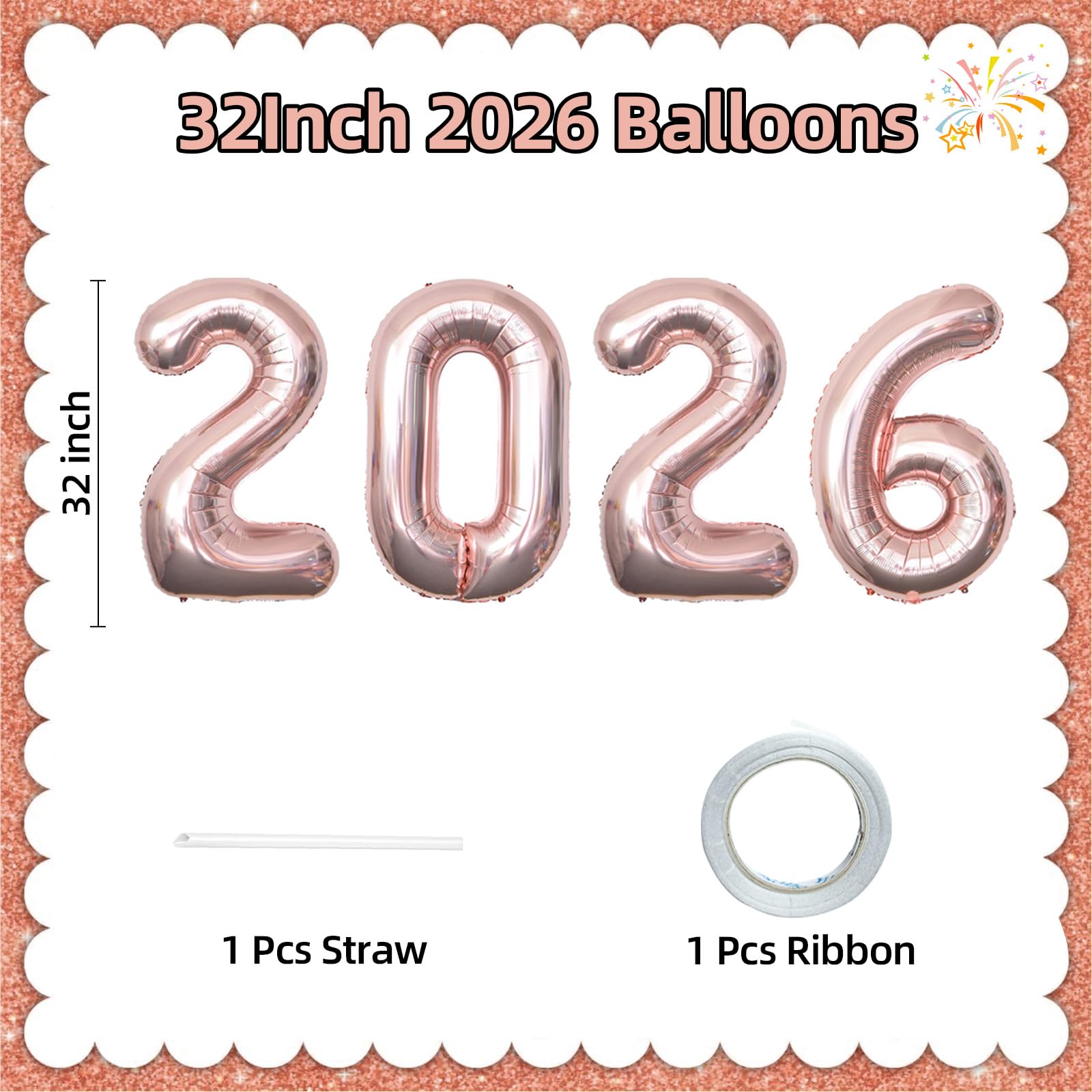 KALOR 32in Rose Gold Foil 2026 Balloons – New Year & Graduation Party Decor