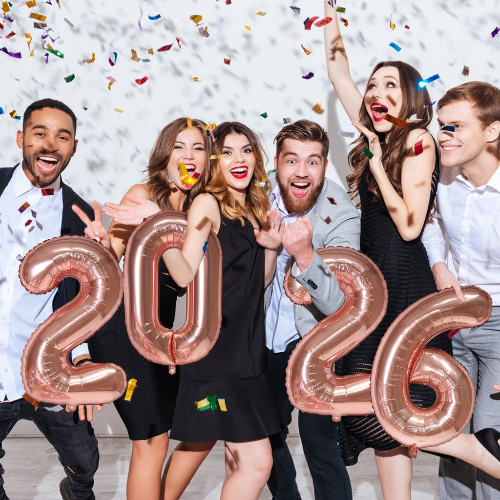 KALOR 16-Inch Rose Gold Foil 2026 Number Balloons – NYE & Graduation Decor