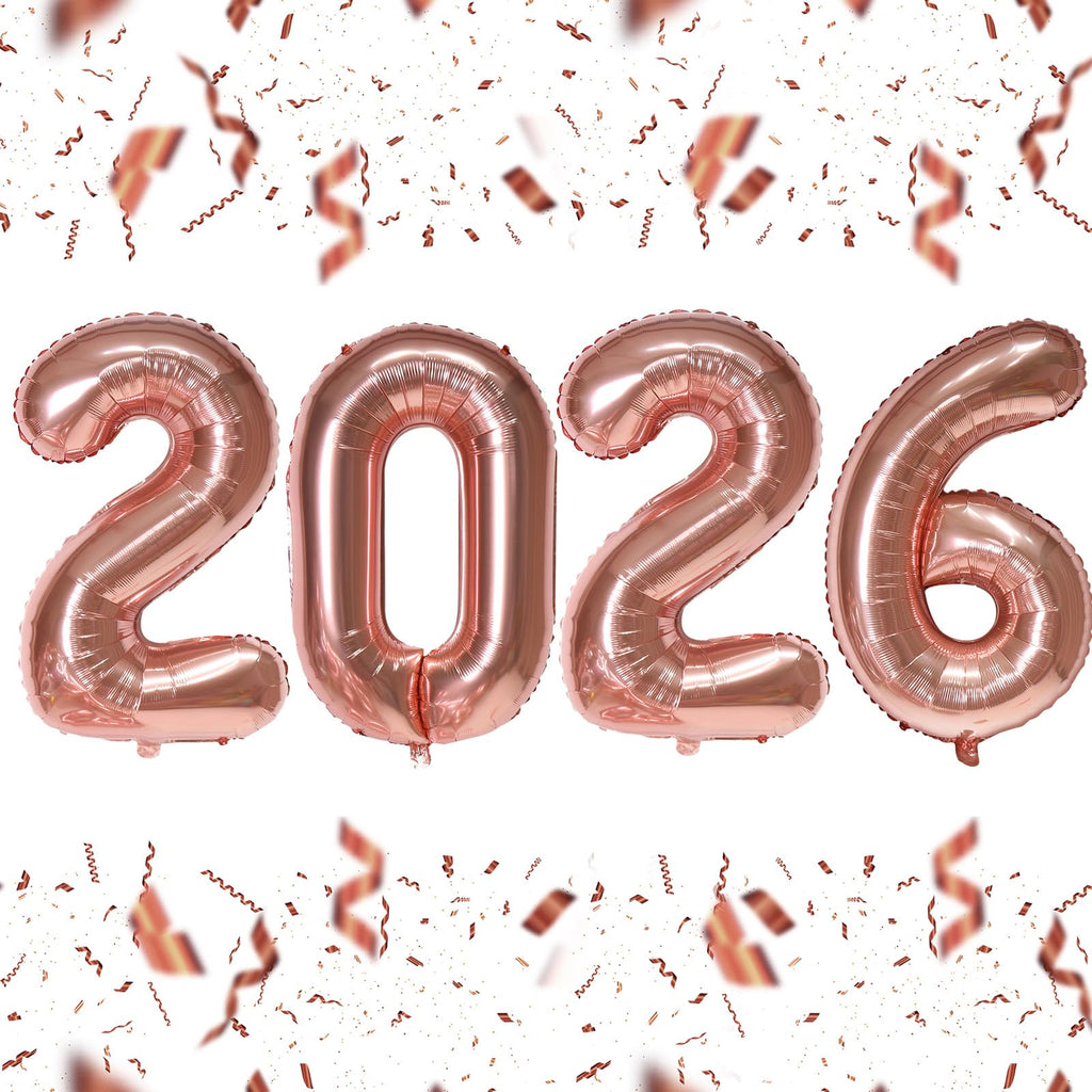 KALOR 16-Inch Rose Gold Foil 2026 Number Balloons – NYE & Graduation Decor