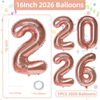 KALOR 16-Inch Rose Gold Foil 2026 Number Balloons – NYE & Graduation Decor