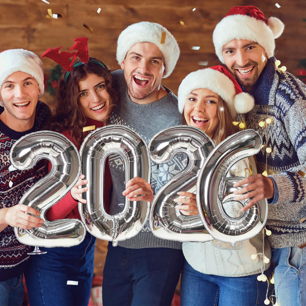 KALOR 16 Inch 2026 Silver Foil Number Balloons – New Year Eve & Graduation Party Decor