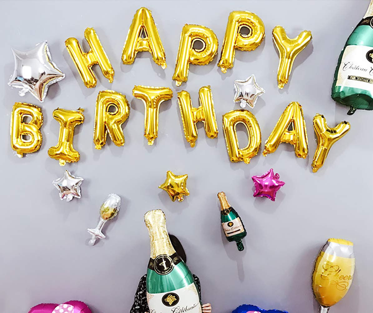 KALOR Gold Happy Birthday Balloons Banner - 16-Inch Mylar Foil Letters