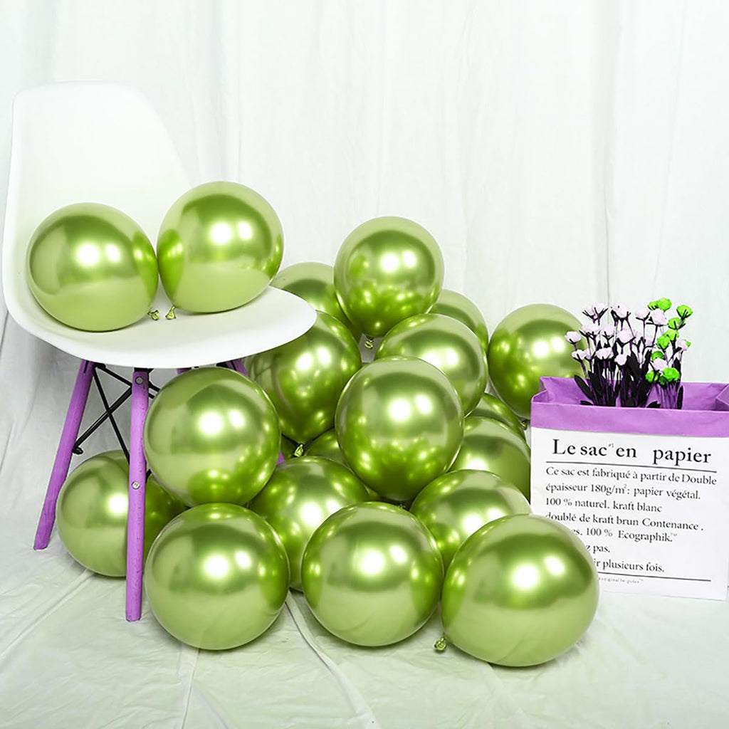 KALOR 10-Inch Metallic Lime Green Balloons - 100-Count Latex Balloons for Party Decor