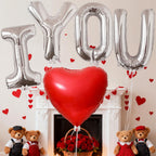 KALOR 42-Inch Silver I You & 42-Inch Red Heart Foil Balloons – Romantic Centerpiece Decor