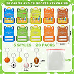Kannove Valentines Day Cards & 28-Pack Mini Foam Sports Ball Keychains – Classroom Gifts, Party Favors, and Prizes