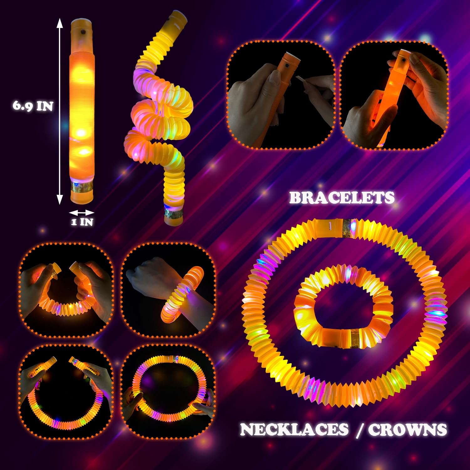 Kannove Orange Glow Sticks Pop Tubes – 24pc Party Favors & Light-Up Accessories