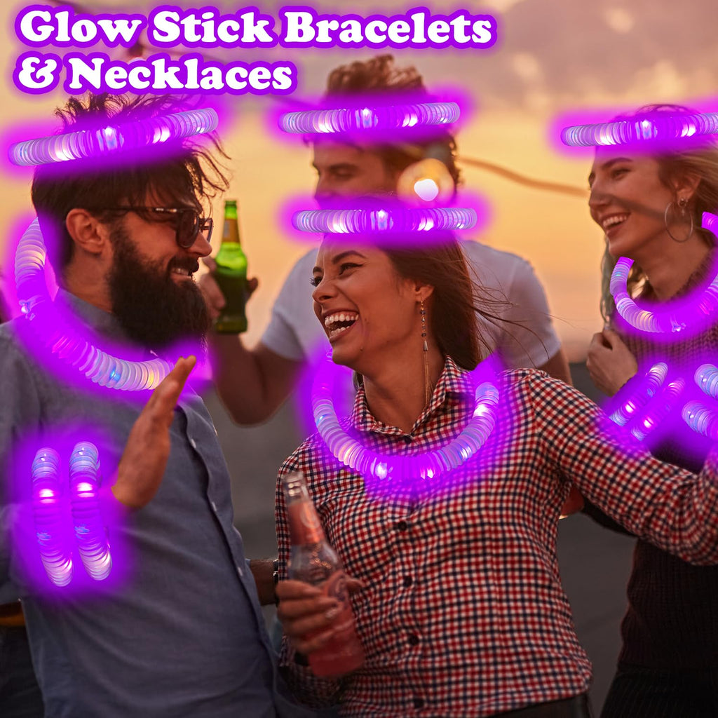 Kannove Purple Glow Sticks Pop Tubes – 24pc Mardi Gras Glow Party Favors, Light-Up Necklaces & Bracelets