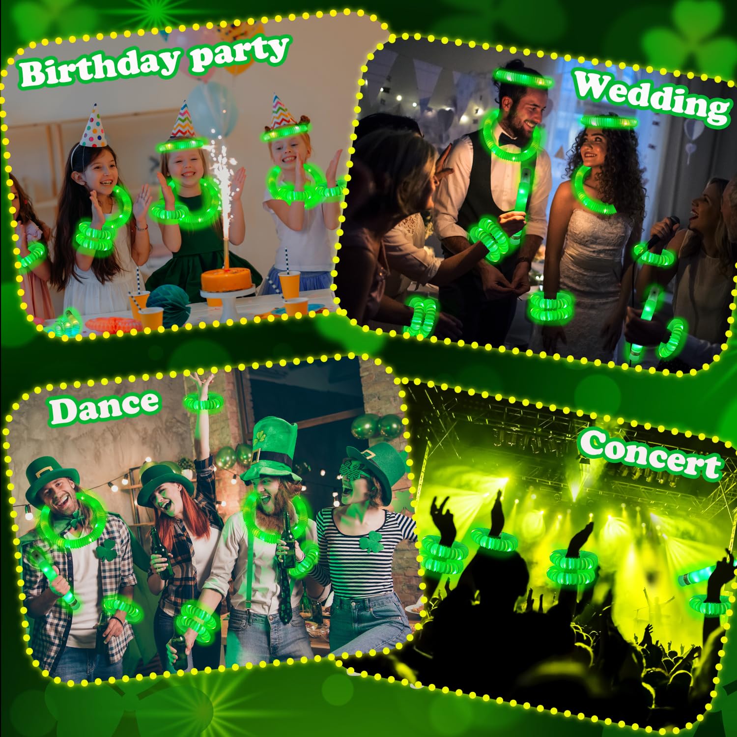 Kannove St Patrick's Green Glow Sticks - 24pc Party Favors & Light-Up Accessories