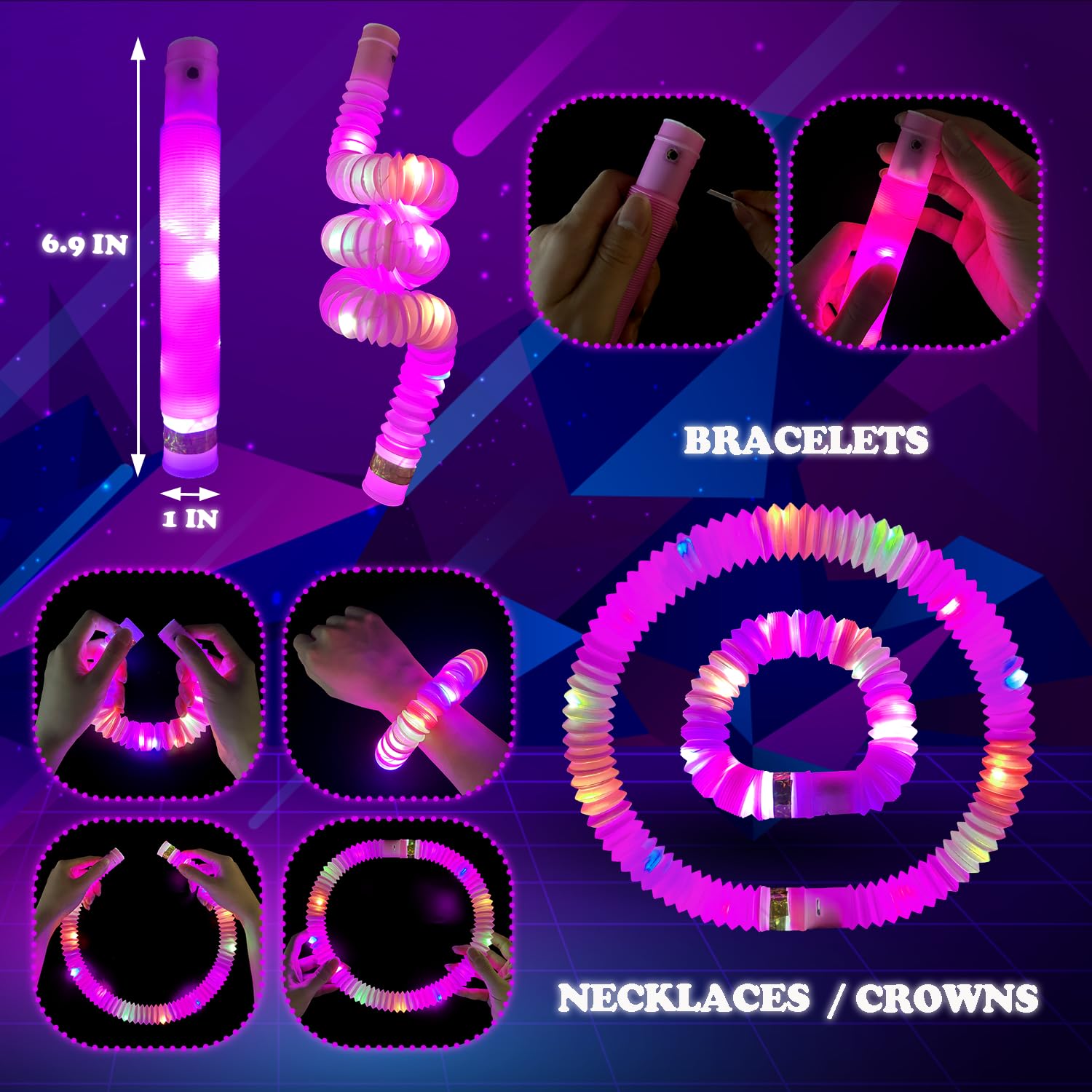 Kannove 24-Piece Pink Glow Sticks Party Favors | LED Light-Up Tubes, Bracelets & Necklaces
