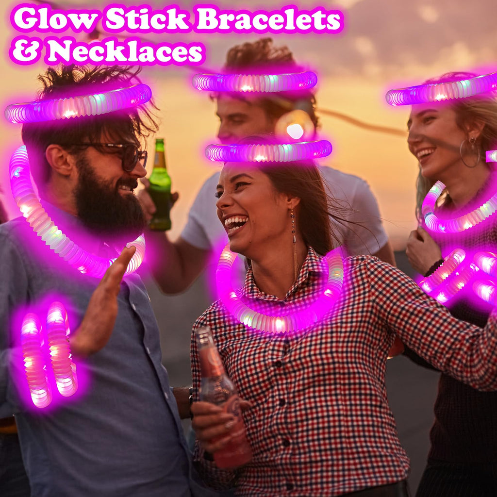 Kannove 24-Piece Pink Glow Sticks Party Favors | LED Light-Up Tubes, Bracelets & Necklaces