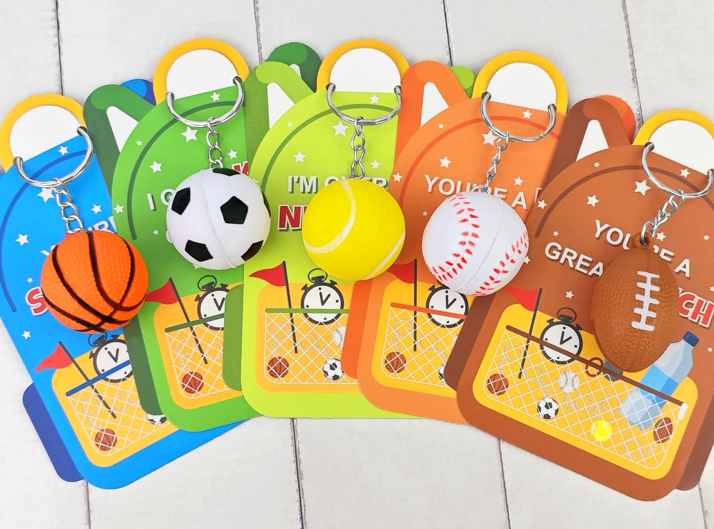 Kannove Valentines Day Cards & 28-Pack Mini Foam Sports Ball Keychains – Classroom Gifts, Party Favors, and Prizes