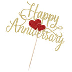 Kaoenla Happy Anniversary Cake Topper – Gold Glitter Birthday & Anniversary Party Decoration