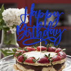 Kaoenla Blue Happy Birthday Cake Topper – Royal Blue Glitter Decoration for Cakes