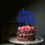 Kaoenla Blue Happy Birthday Cake Topper – Royal Blue Glitter Decoration for Cakes