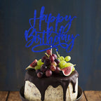 Kaoenla Blue Happy Birthday Cake Topper – Royal Blue Glitter Decoration for Cakes