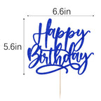Kaoenla Blue Happy Birthday Cake Topper – Royal Blue Glitter Decoration for Cakes