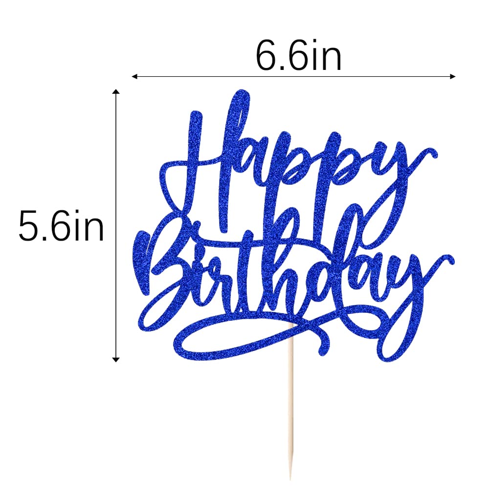 Kaoenla Blue Happy Birthday Cake Topper – Royal Blue Glitter Decoration for Cakes