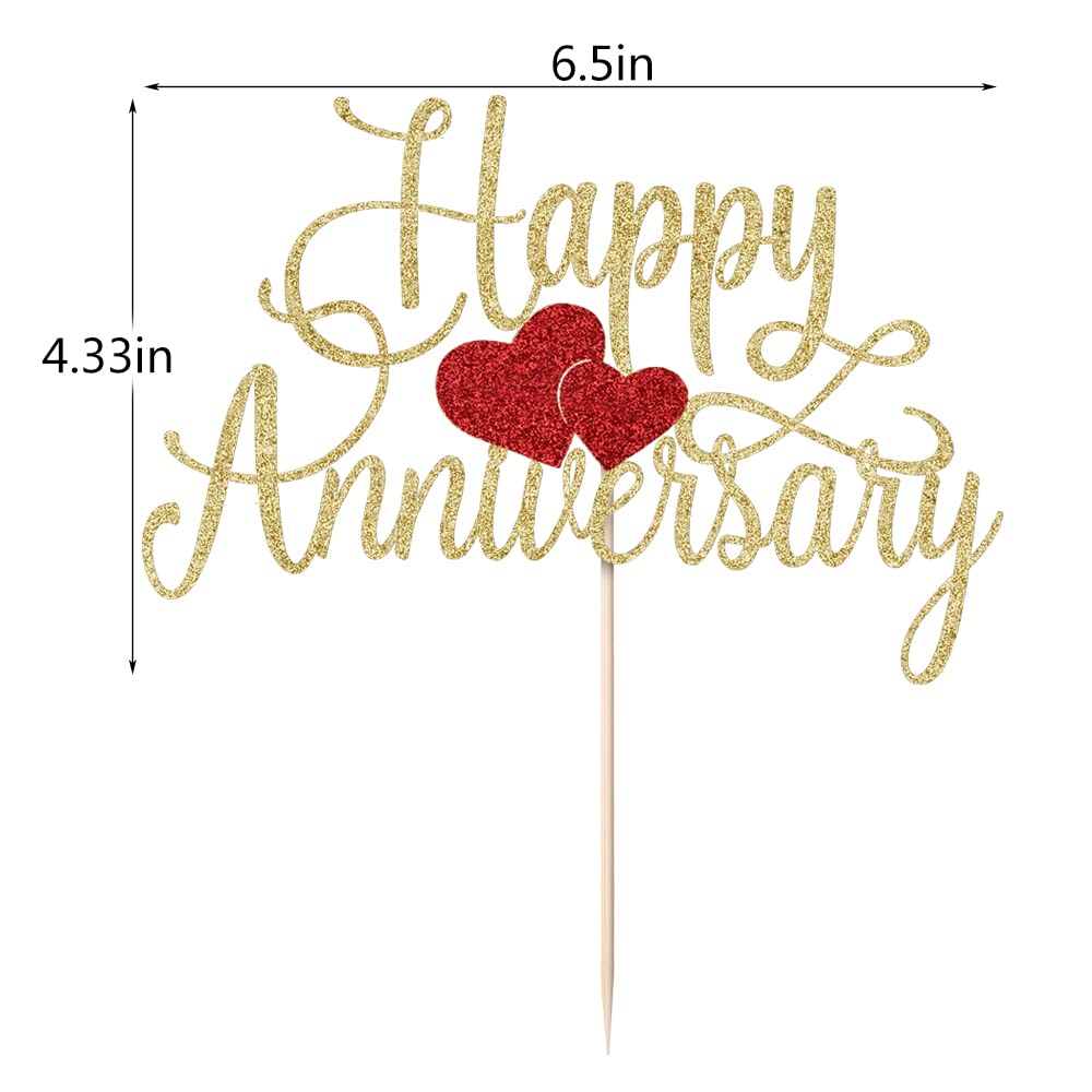 Kaoenla Happy Anniversary Cake Topper – Gold Glitter Birthday & Anniversary Party Decoration