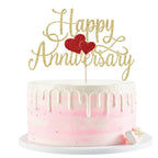 Kaoenla Happy Anniversary Cake Topper – Gold Glitter Birthday & Anniversary Party Decoration
