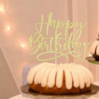 Kaoenla Golden Happy Birthday Cake Topper – Handcrafted Glitter Decor (6.1in × 5.2in)