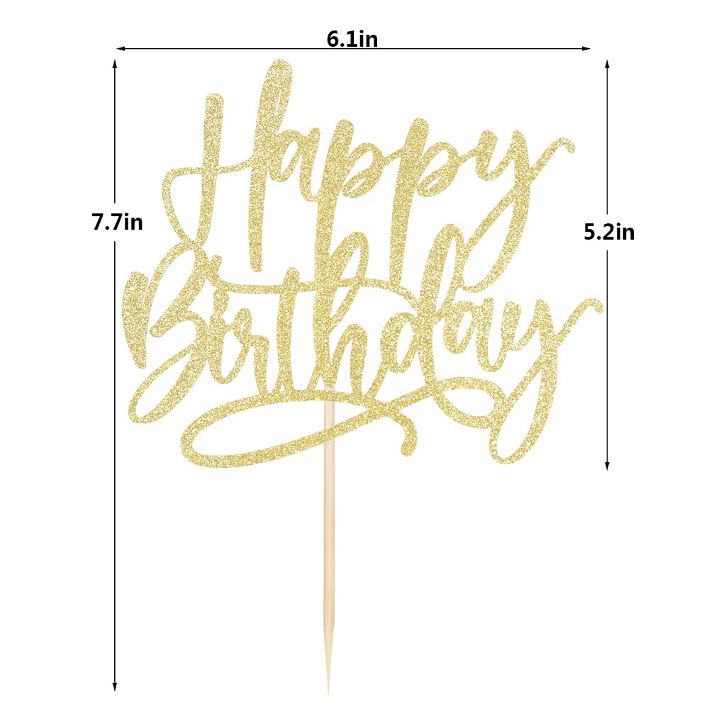 Kaoenla Golden Happy Birthday Cake Topper – Handcrafted Glitter Decor (6.1in × 5.2in)