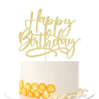 Kaoenla Golden Happy Birthday Cake Topper – Handcrafted Glitter Decor (6.1in × 5.2in)