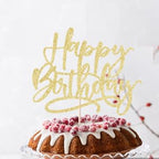 Kaoenla Golden Happy Birthday Cake Topper – Handcrafted Glitter Decor (6.1in × 5.2in)