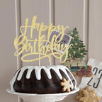 Kaoenla Golden Happy Birthday Cake Topper – Handcrafted Glitter Decor (6.1in × 5.2in)