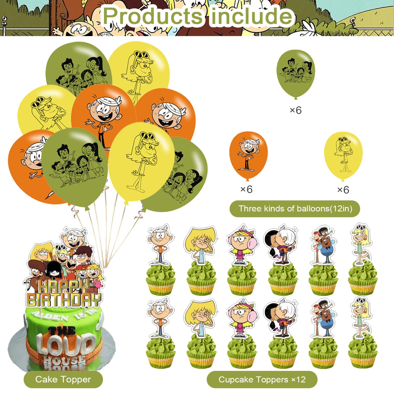 Karg Loud House Birthday Decoration Set – Banner, Cake Toppers & Balloons