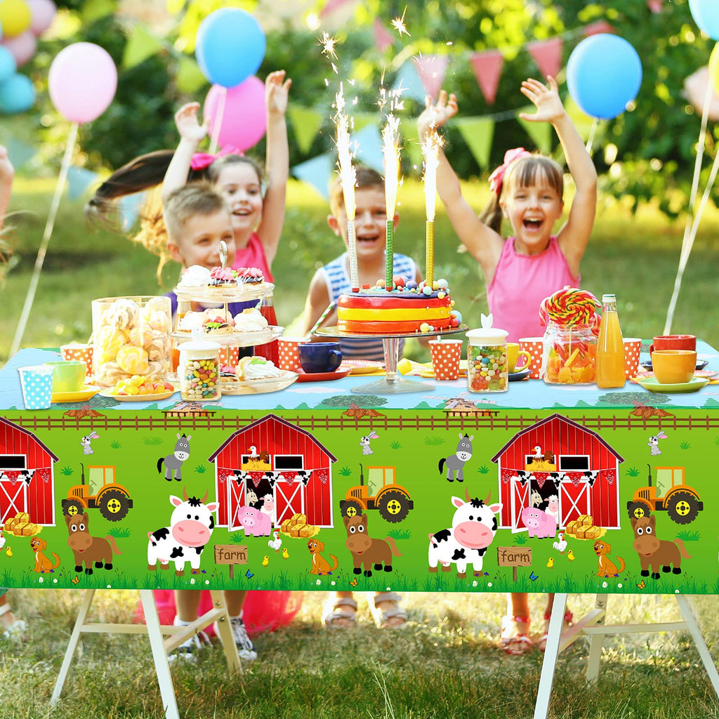 Kasyat Farm Animals Tablecloth 108x54in, 3-Piece Red Barnyard Cover