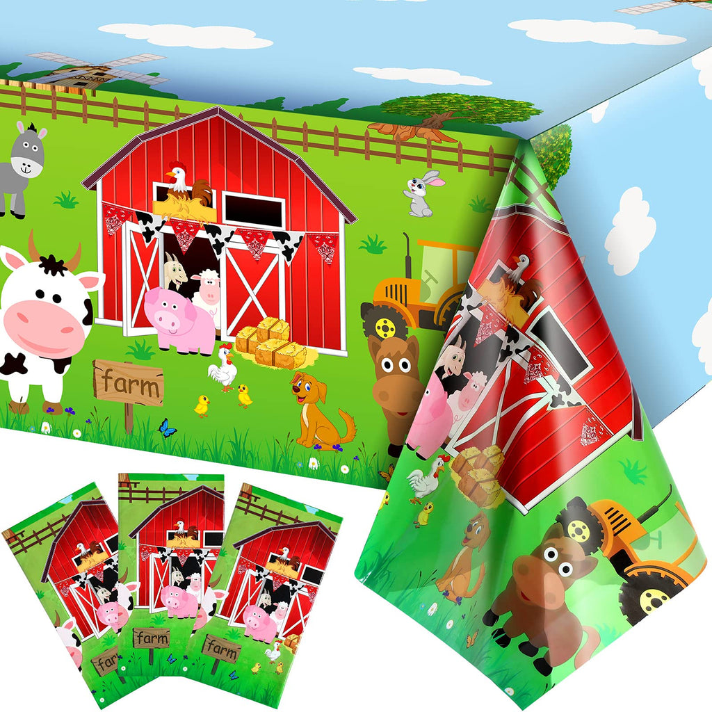 Kasyat Farm Animals Tablecloth 108x54in, 3-Piece Red Barnyard Cover