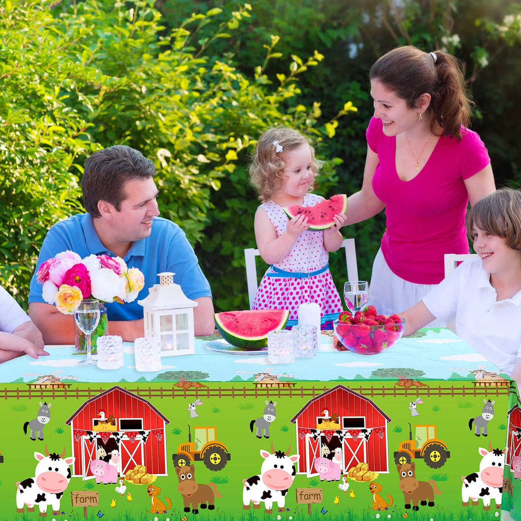 Kasyat Farm Animals Tablecloth 108x54in, 3-Piece Red Barnyard Cover