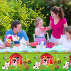 Kasyat Farm Animals Tablecloth 108x54in, 3-Piece Red Barnyard Cover