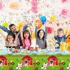 Kasyat Farm Animals Tablecloth 108x54in, 3-Piece Red Barnyard Cover