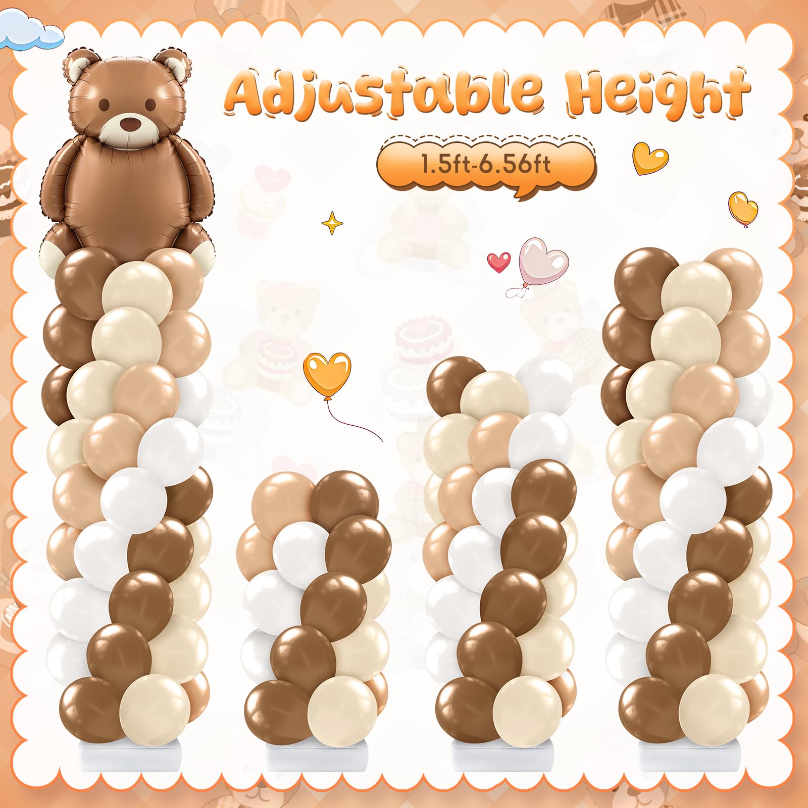 Kasyat 2-Set Bear Balloon Column Stand Kit | Baby Shower & Party Decor