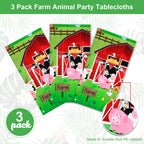 Kasyat Farm Animals Tablecloth 108x54in, 3-Piece Red Barnyard Cover