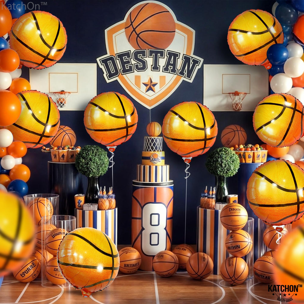 KatchOn 18-Inch Orange Foil Basketball Balloons – Pack of 10 for Homecoming & Party Decor