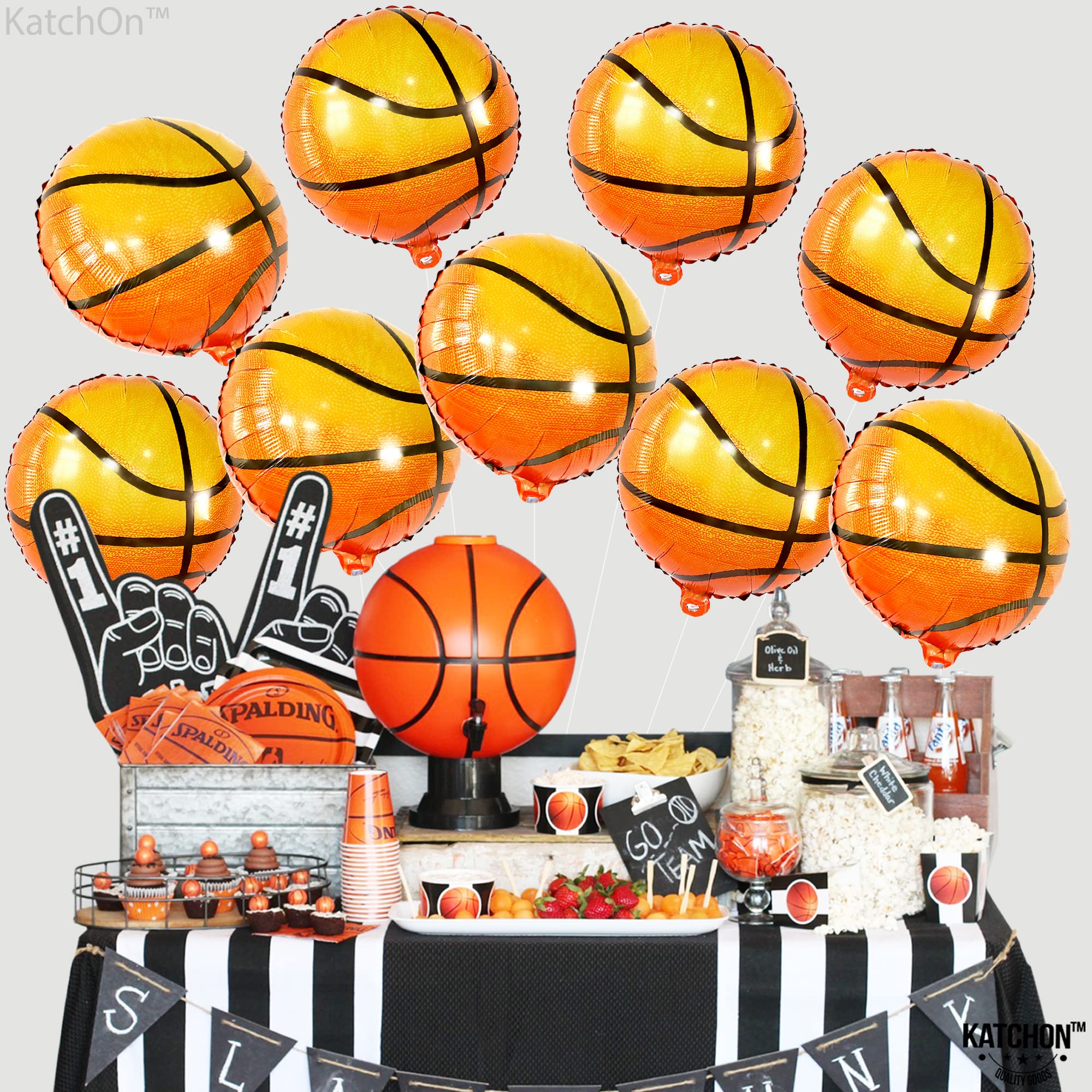 KatchOn 18-Inch Orange Foil Basketball Balloons – Pack of 10 for Homecoming & Party Decor