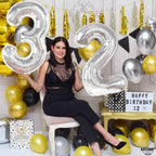 KatchOn Silver 32 Balloon Numbers – Giant 40-Inch Foil Balloons for 32nd Birthday Decorations