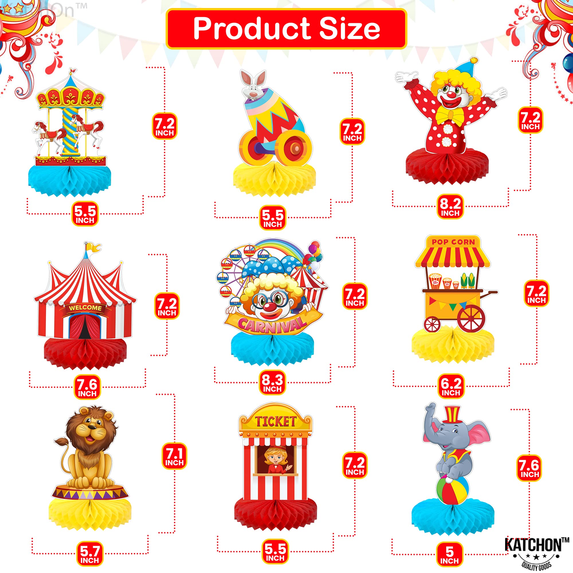 KatchOn Carnival Centerpieces for Tables – Pack of 9 | Circus & Carnival Theme Party Decorations