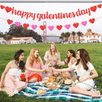KatchOn Glitter Red Happy Galentines Day Banner - 10 Feet, No DIY, Pre-Strung Galentines Decor