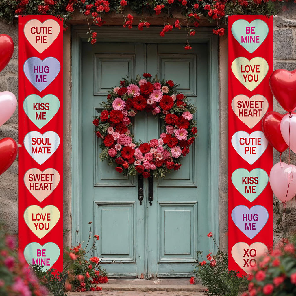 KatchOn Conversation Hearts Valentines Door Banner - 72x12 Inch | Outdoor Valentine Decor | Galentines Day Banner