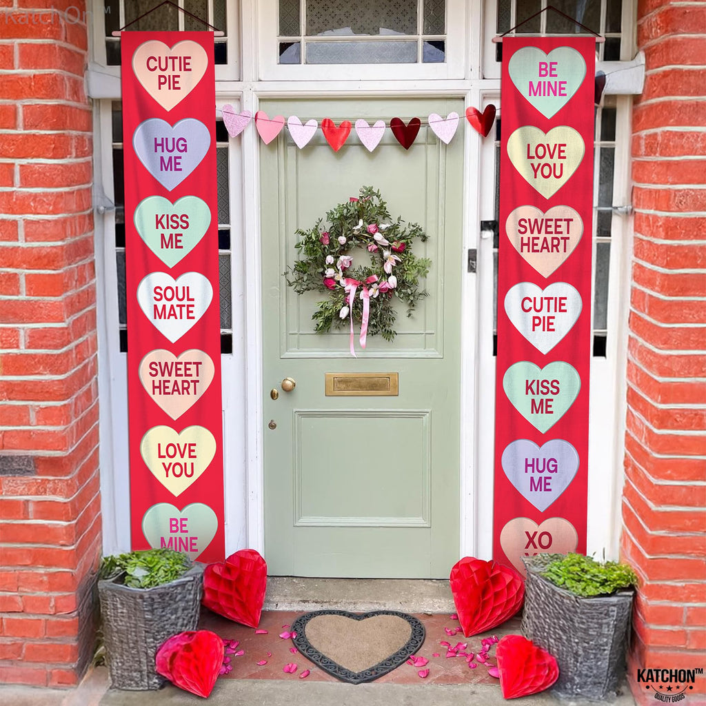 KatchOn Conversation Hearts Valentines Door Banner - 72x12 Inch | Outdoor Valentine Decor | Galentines Day Banner