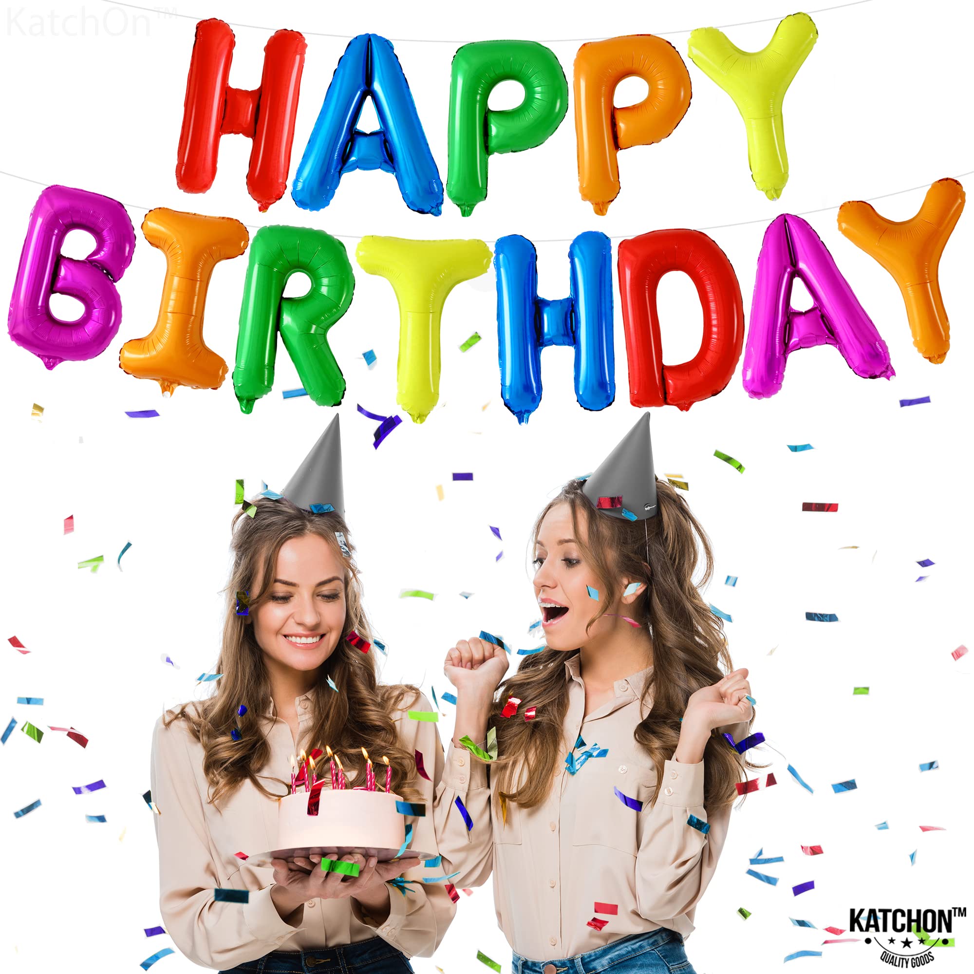 KatchOn Rainbow Happy Birthday Foil Balloons Letters - 16 Inch | Birthday Banner & Rainbow Party Decor