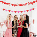 KatchOn Glitter Red Happy Galentines Day Banner - 10 Feet, No DIY, Pre-Strung Galentines Decor
