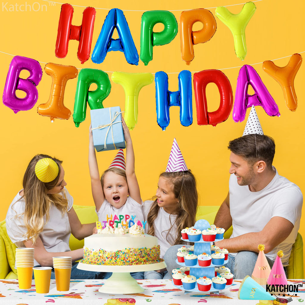 KatchOn Rainbow Happy Birthday Foil Balloons Letters - 16 Inch | Birthday Banner & Rainbow Party Decor