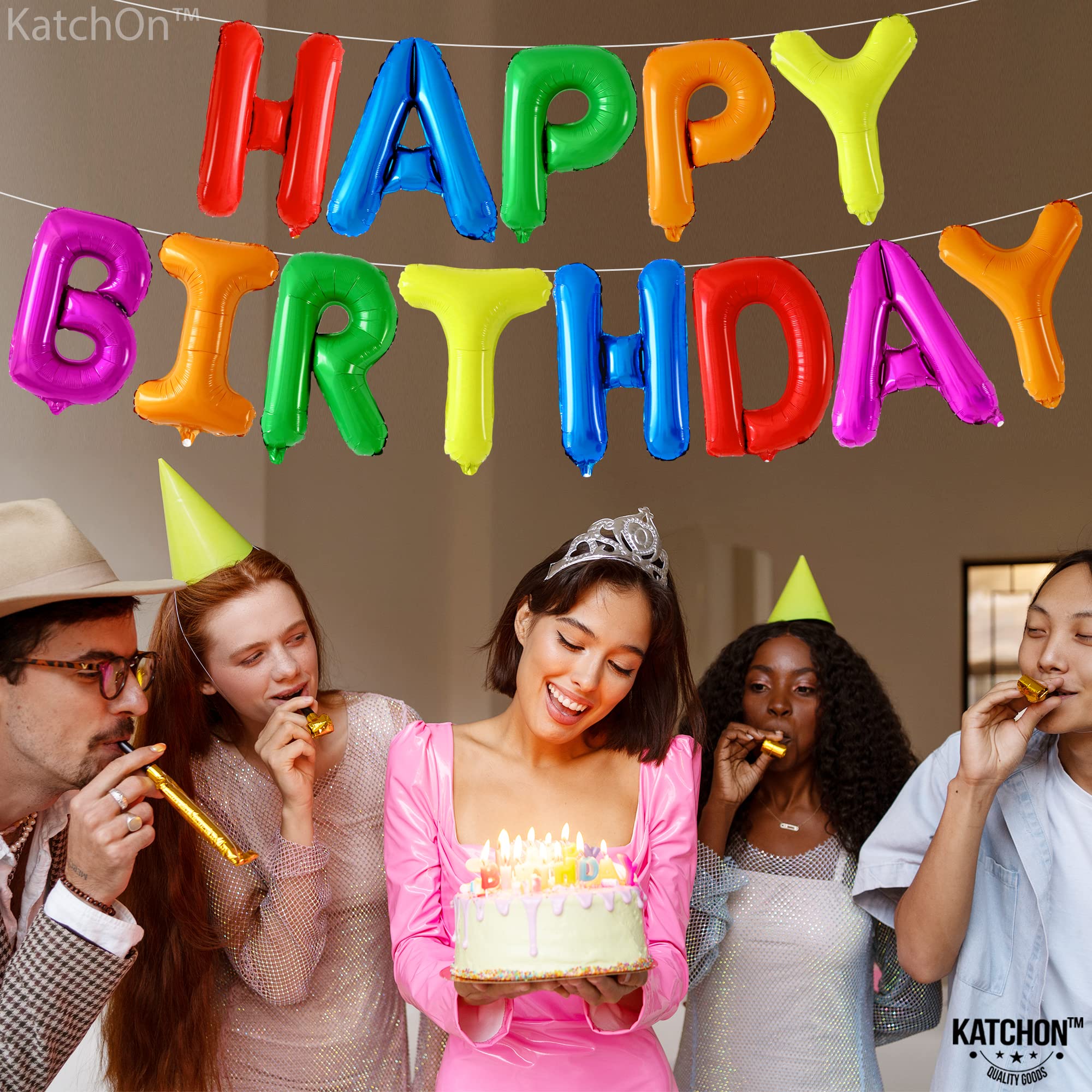 KatchOn Rainbow Happy Birthday Foil Balloons Letters - 16 Inch | Birthday Banner & Rainbow Party Decor