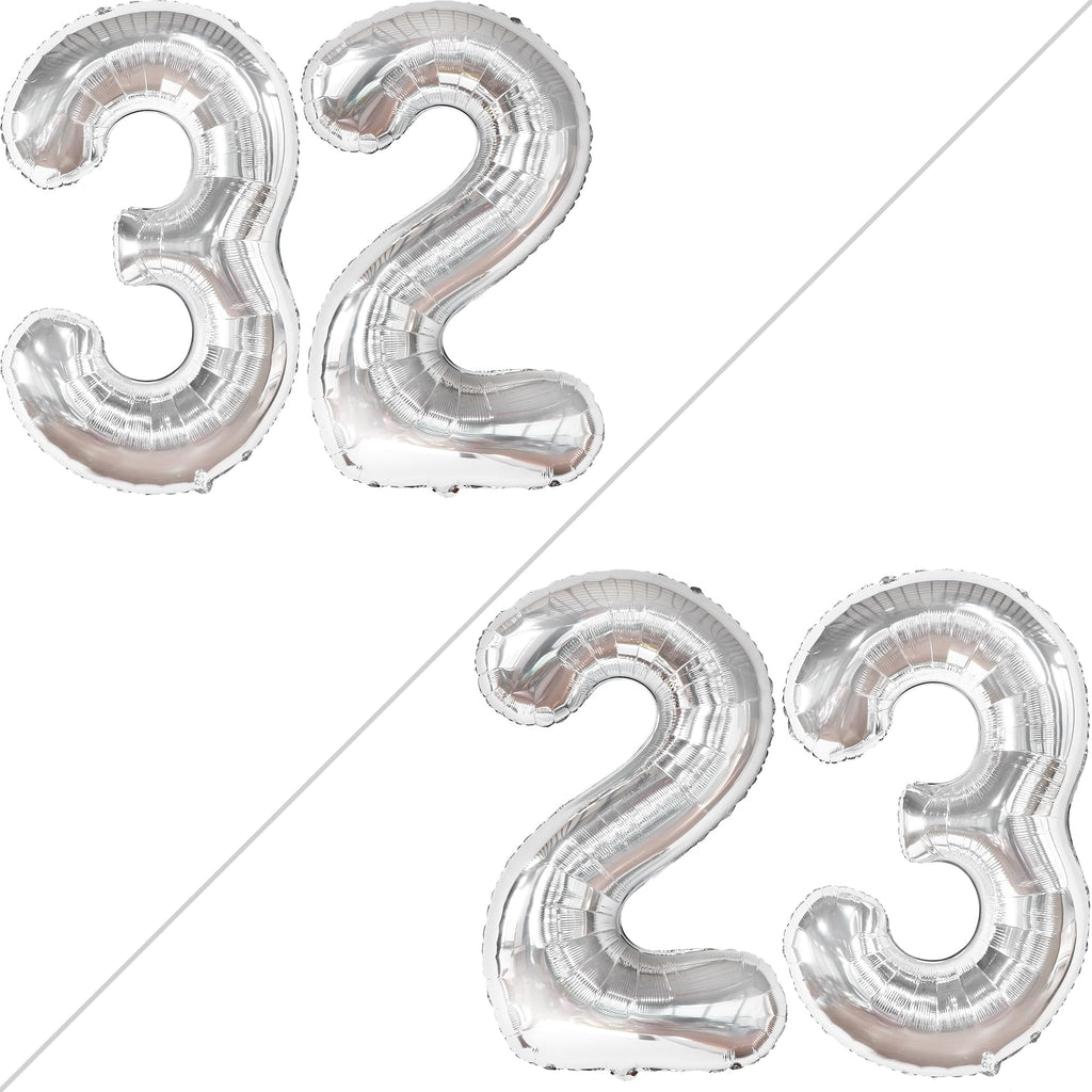 KatchOn Silver 32 Balloon Numbers – Giant 40-Inch Foil Balloons for 32nd Birthday Decorations