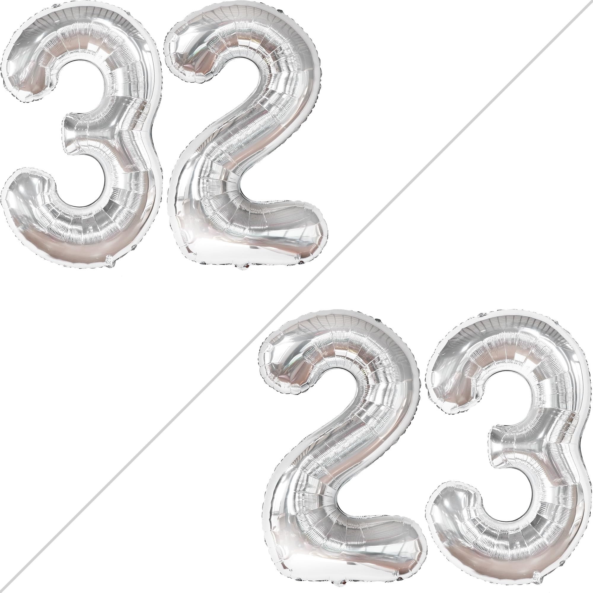 KatchOn Silver 32 Balloon Numbers – Giant 40-Inch Foil Balloons for 32nd Birthday Decorations
