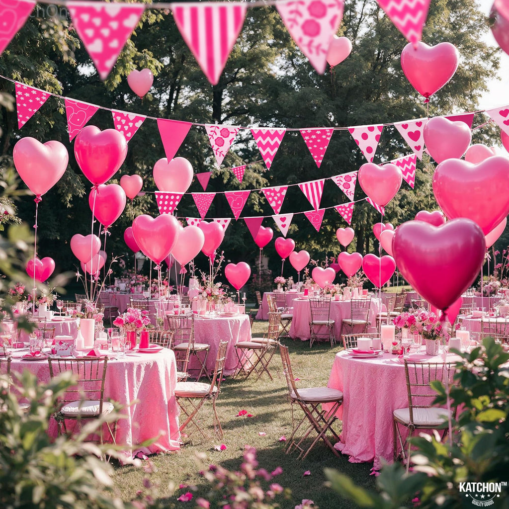 KatchOn Pink Triangle Flags Banner – 40ft Large Pennant Garland for Valentines, Baby Showers & Galentines Decor